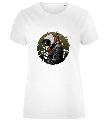 Samurai Bike Design - Comfort women's fitted t-shirt_WHITE_front