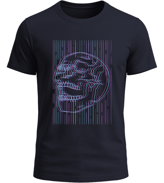 Colorful Lines Skull Design - Basic Unisex T-Shirt_FRENCH NAVY_front