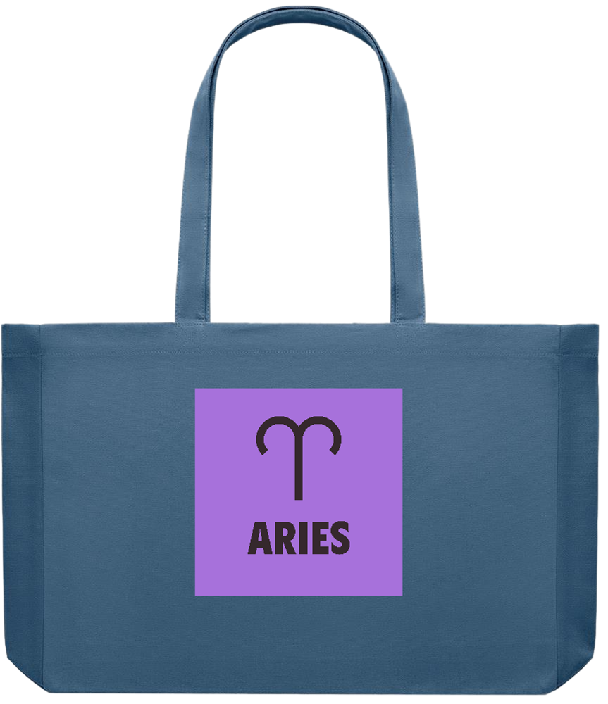 Zodiac Aries Design - Premium large recycled shopping tote bag_BLUE_front