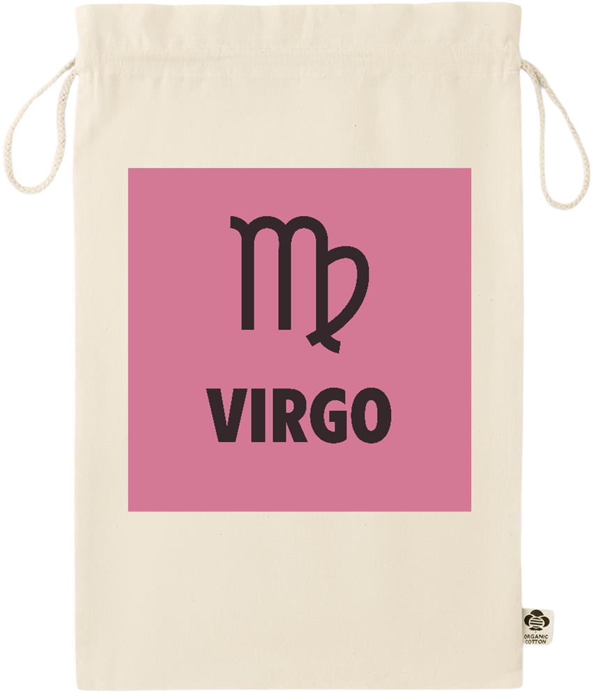 Zodiac Virgo Design - Essential large organic drawcord gift bag_BEIGE_front