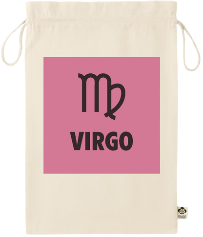 Zodiac Virgo Design - Essential large organic drawcord gift bag_BEIGE_front