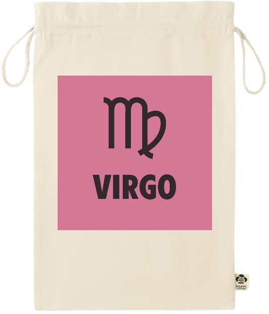 Zodiac Virgo Design - Essential large organic drawcord gift bag_BEIGE_front