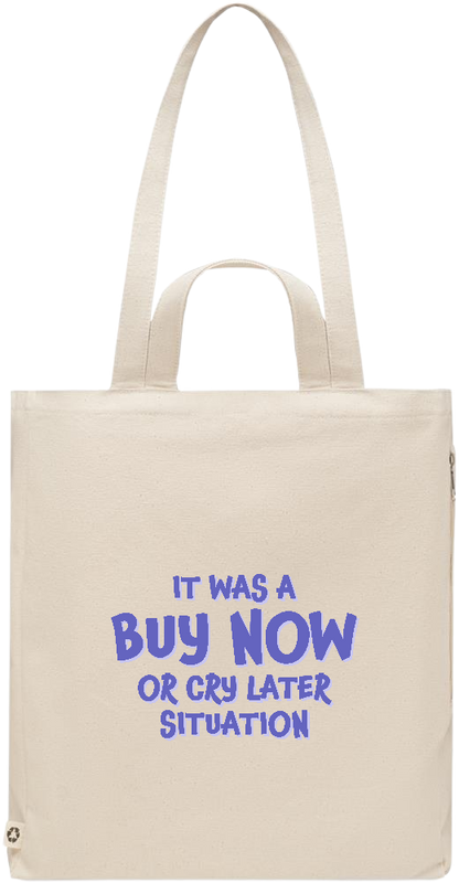 Buy Now Cry Later Design - Premium recycled polycotton beach bag_BEIGE_front