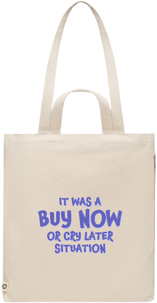 Buy Now Cry Later Design - Premium recycled polycotton beach bag_BEIGE_front