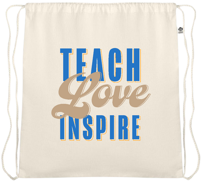 Teach Love Inspire Design - Essential medium organic cotton drawstring bag_BEIGE_front