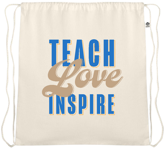 Teach Love Inspire Design - Essential medium organic cotton drawstring bag_BEIGE_front