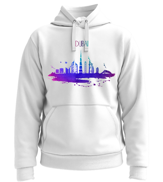 Dubai Watercolor City Skyline Design - Premium unisex hoodie_WHITE_front