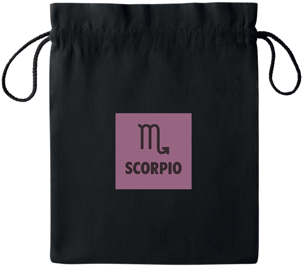 Zodiac Scorpio Design - Essential medium colored cotton drawstring bag_BLACK_front