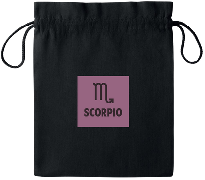 Zodiac Scorpio Design - Essential medium colored cotton drawstring bag_BLACK_front