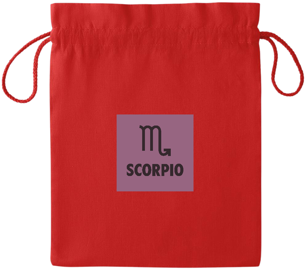 Zodiac Scorpio Design - Essential medium colored cotton drawstring bag_RED_front