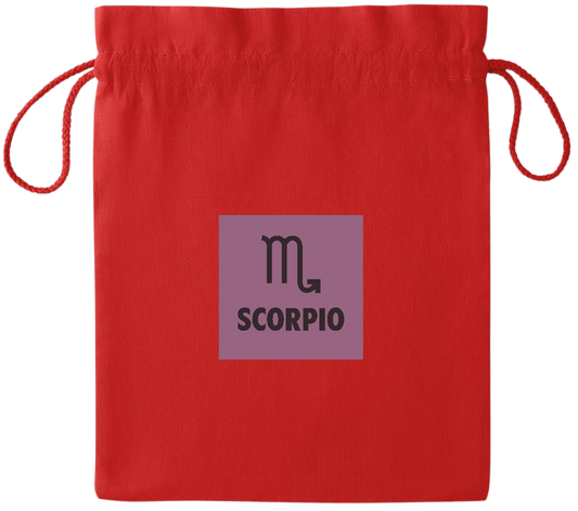 Zodiac Scorpio Design - Essential medium colored cotton drawstring bag_RED_front