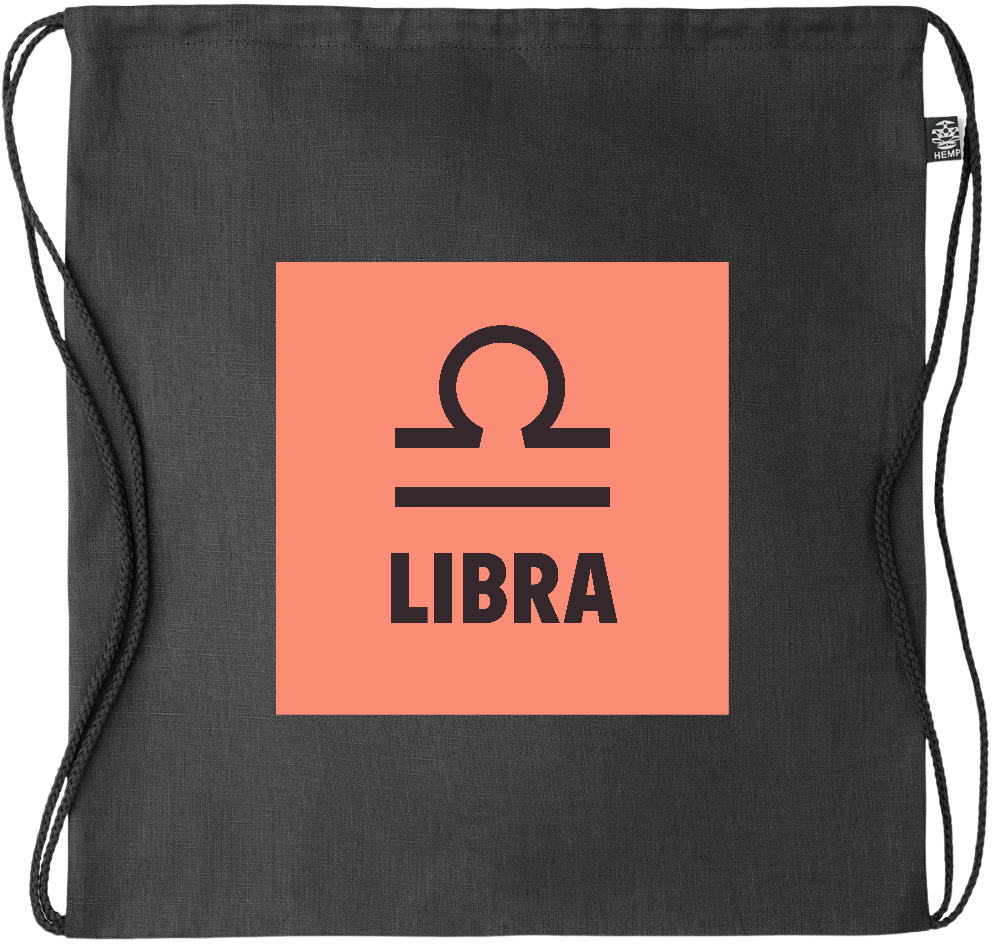 Zodiac Libra Design - Premium hemp drawstring bag_BLACK_front