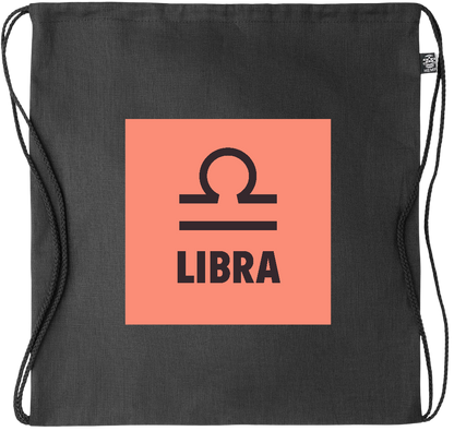 Zodiac Libra Design - Premium hemp drawstring bag_BLACK_front