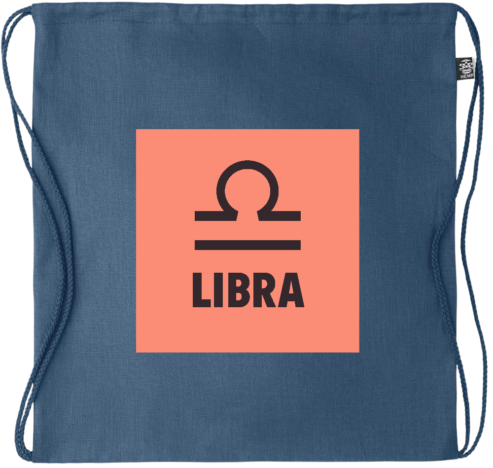 Zodiac Libra Design - Premium hemp drawstring bag_BLUE_front