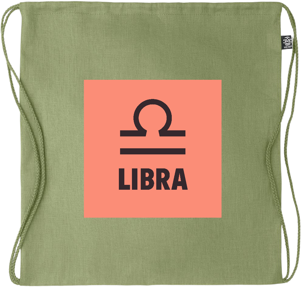 Zodiac Libra Design - Premium hemp drawstring bag_GREEN_front