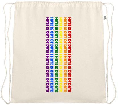 Hate is Out of Date Design - Essential medium organic cotton drawstring bag_BEIGE_front