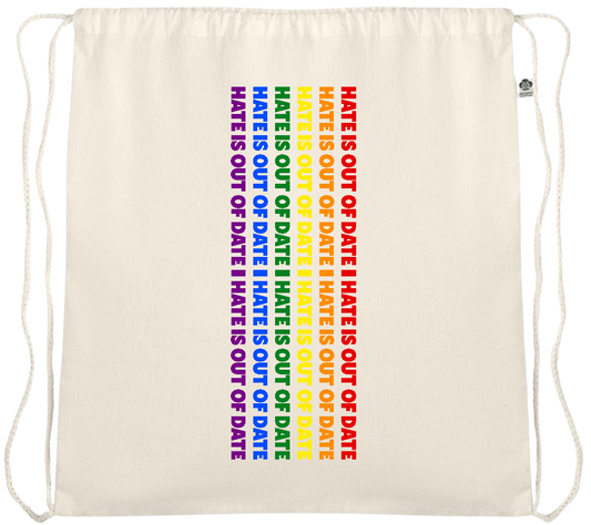 Hate is Out of Date Design - Essential medium organic cotton drawstring bag_BEIGE_front