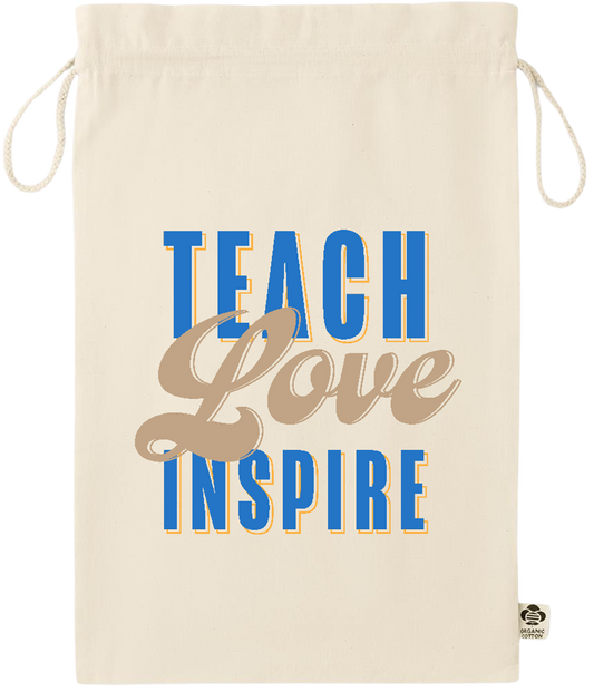 Teach Love Inspire Design - Essential large organic drawcord gift bag_BEIGE_front