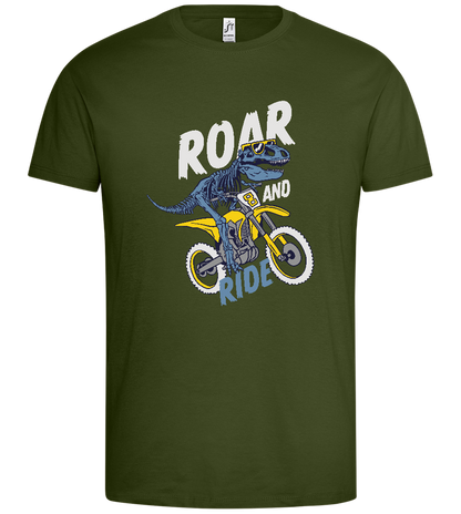 Dino Biker Design - Premium men's t-shirt_DARK KHAKI_front