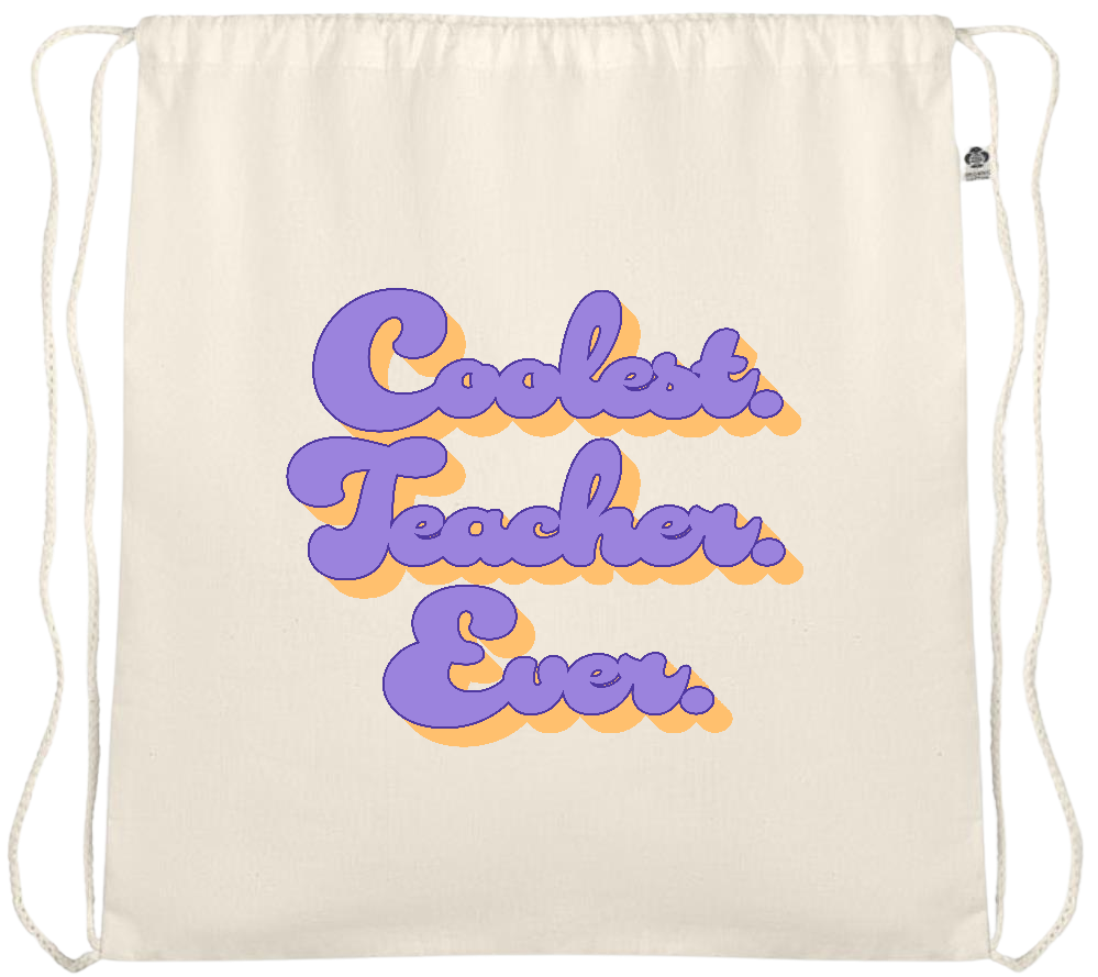 Coolest Teacher Ever Design - Essential medium organic cotton drawstring bag_BEIGE_front