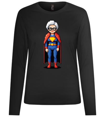 Pixelated Super Grandma Design - Premium Women´s long sleeve t-shirt_DEEP BLACK_front