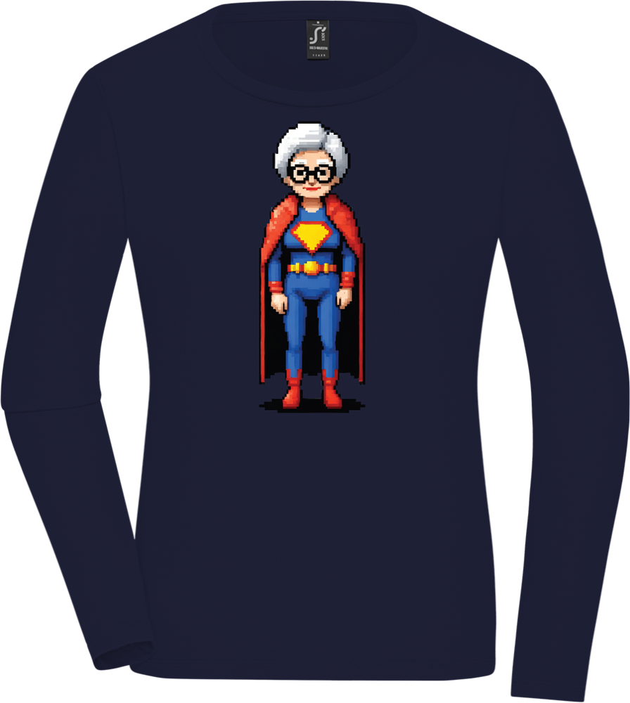 Pixelated Super Grandma Design - Premium Women´s long sleeve t-shirt_FRENCH NAVY_front