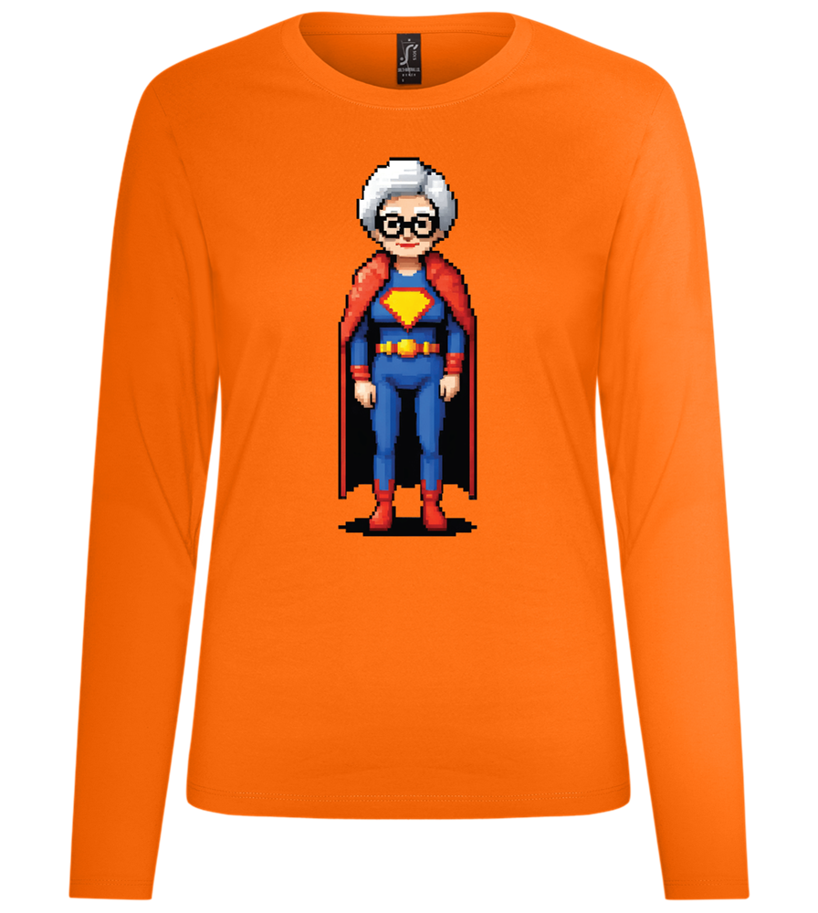 Pixelated Super Grandma Design - Premium Women´s long sleeve t-shirt_ORANGE_front