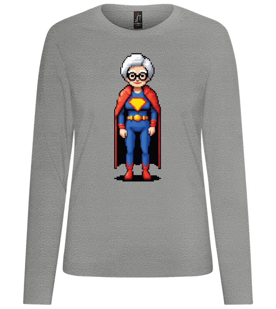 Pixelated Super Grandma Design - Premium Women´s long sleeve t-shirt_ORION GREY_front