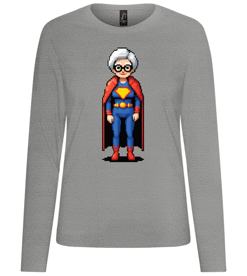 Pixelated Super Grandma Design - Premium Women´s long sleeve t-shirt_ORION GREY_front