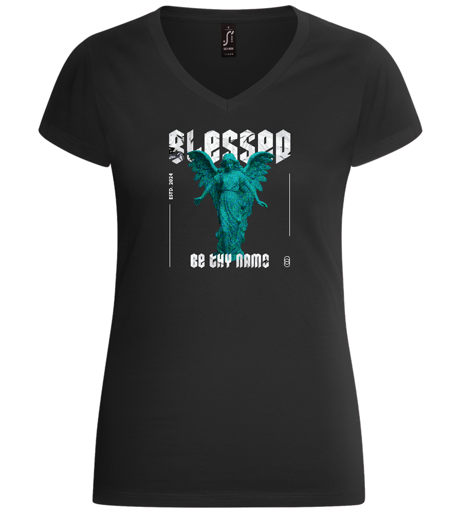 Blessed Angel Design - Basic women's v-neck t-shirt_DEEP BLACK_front