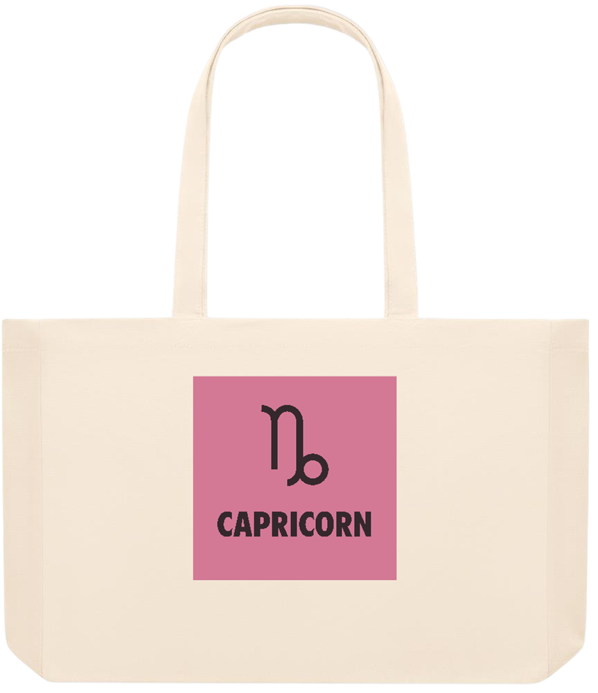 Zodiac Capricorn Design - Premium large recycled beach tote bag_BEIGE_front