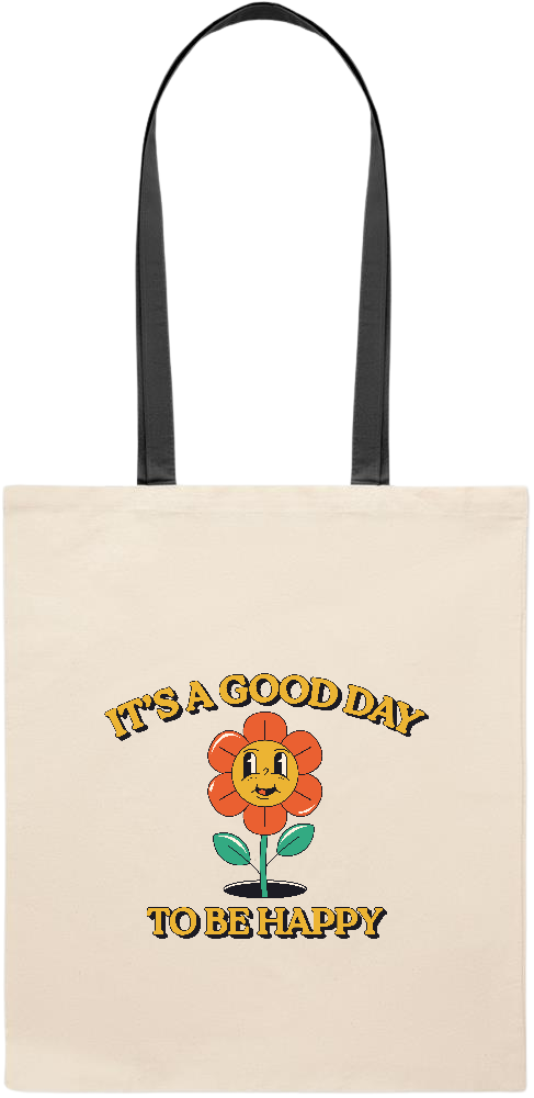 Its a Good Day to be Happy Design - Essential colored handle tote bag_BLACK_front