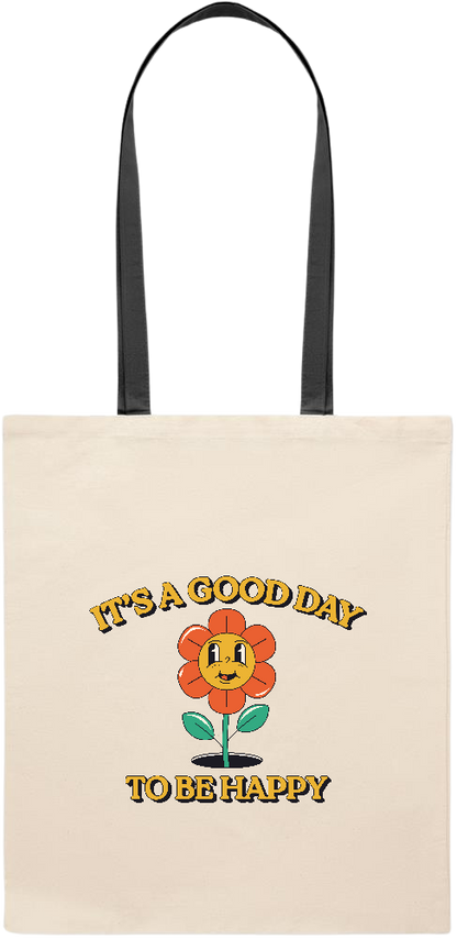 Its a Good Day to be Happy Design - Essential colored handle tote bag_BLACK_front