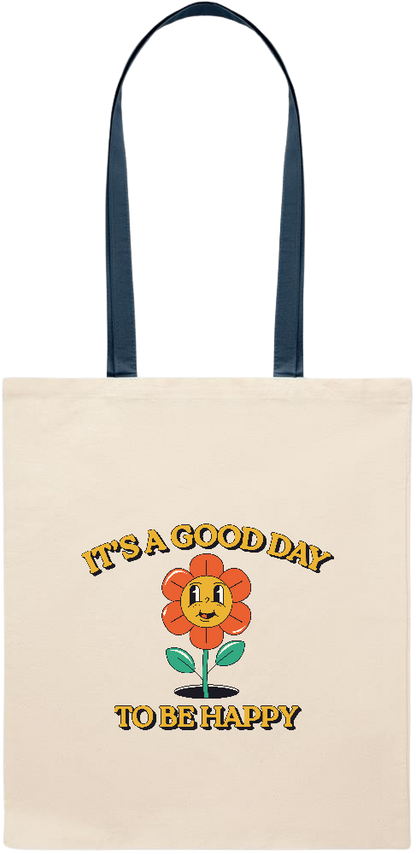 Its a Good Day to be Happy Design - Essential colored handle tote bag_BLUE_front