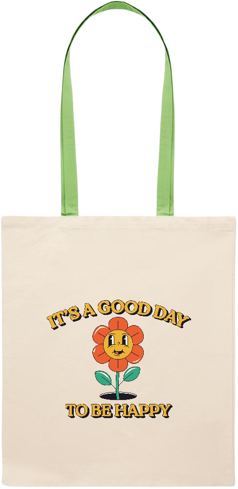 Its a Good Day to be Happy Design - Essential colored handle tote bag_LIME_front