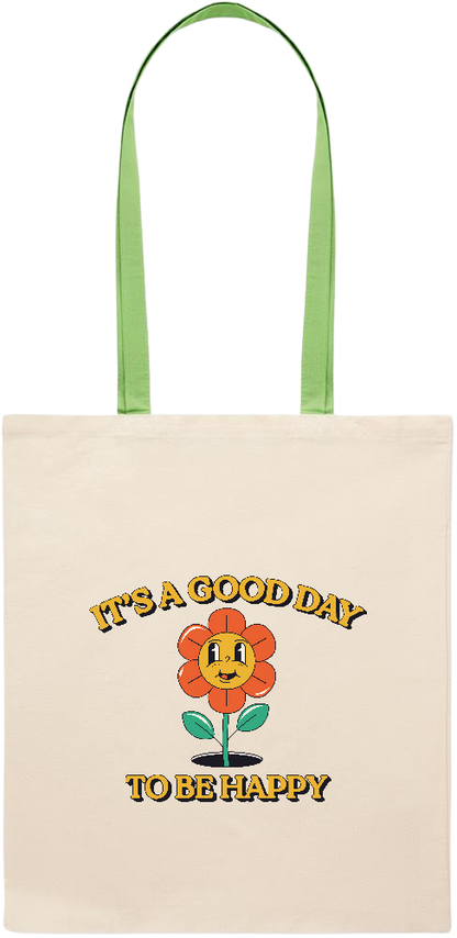 Its a Good Day to be Happy Design - Essential colored handle tote bag_LIME_front