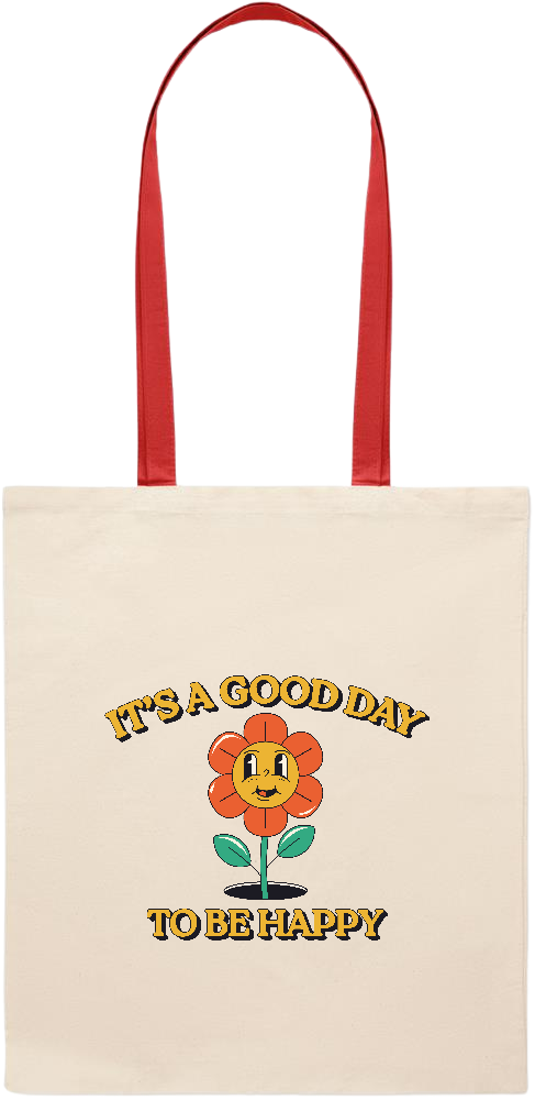 Its a Good Day to be Happy Design - Essential colored handle tote bag_RED_front