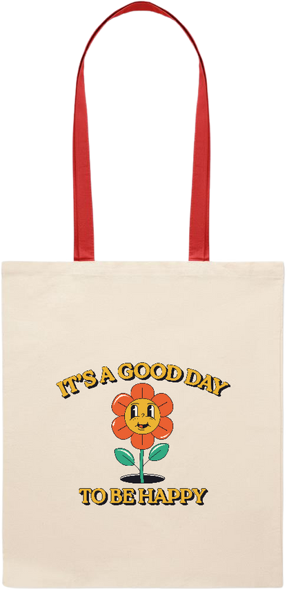 Its a Good Day to be Happy Design - Essential colored handle tote bag_RED_front