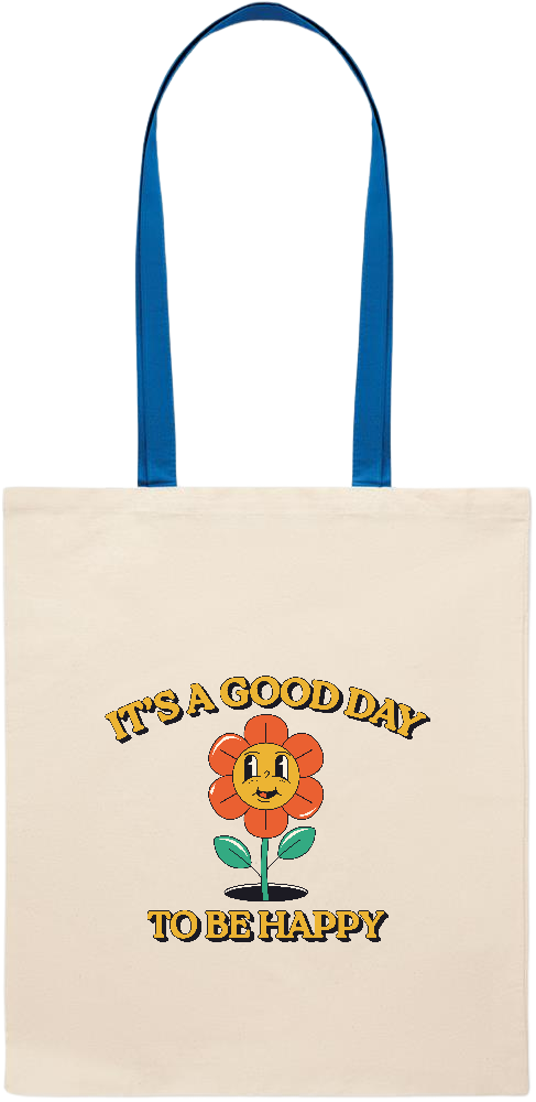 Its a Good Day to be Happy Design - Essential colored handle tote bag_ROYAL BLUE_front