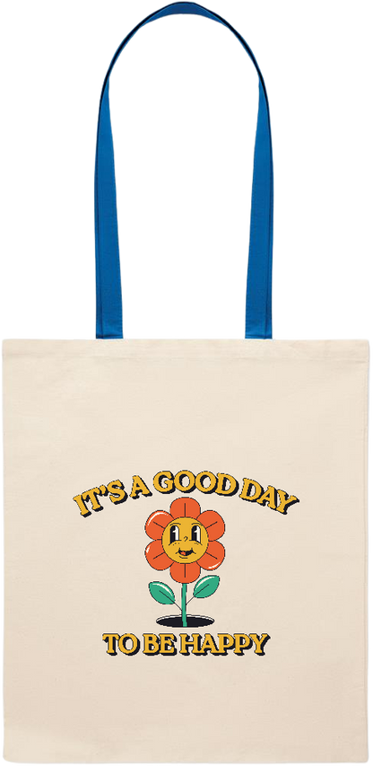 Its a Good Day to be Happy Design - Essential colored handle tote bag_ROYAL BLUE_front