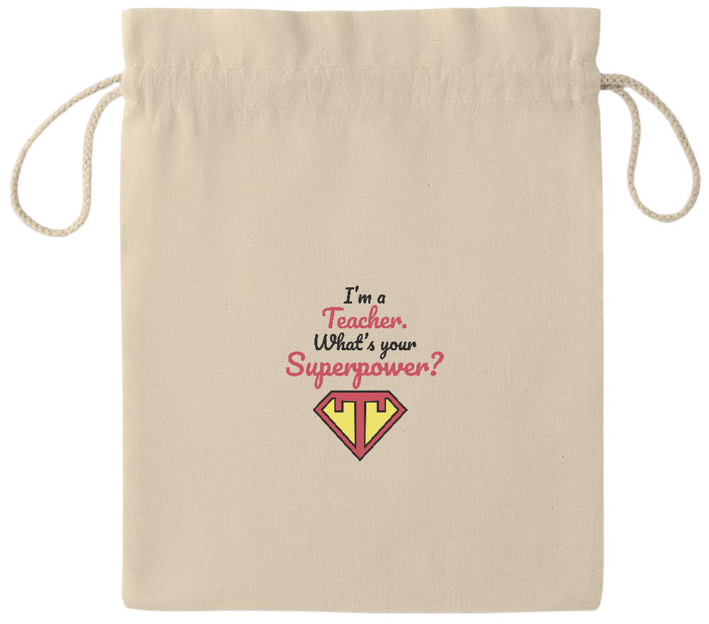 Im a Teacher Design - Essential medium drawcord gift bag_BEIGE_front