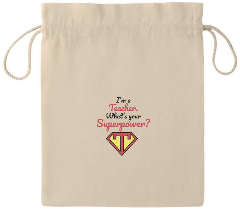 Im a Teacher Design - Essential medium drawcord gift bag_BEIGE_front