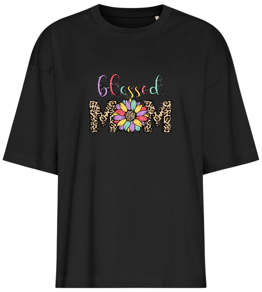 Blessed Mom Leopard Design - Premium women's oversized t-shirt_DEEP BLACK_front