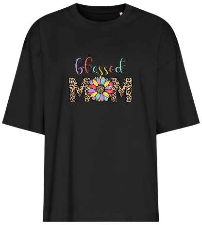 Blessed Mom Leopard Design - Premium women's oversized t-shirt_DEEP BLACK_front