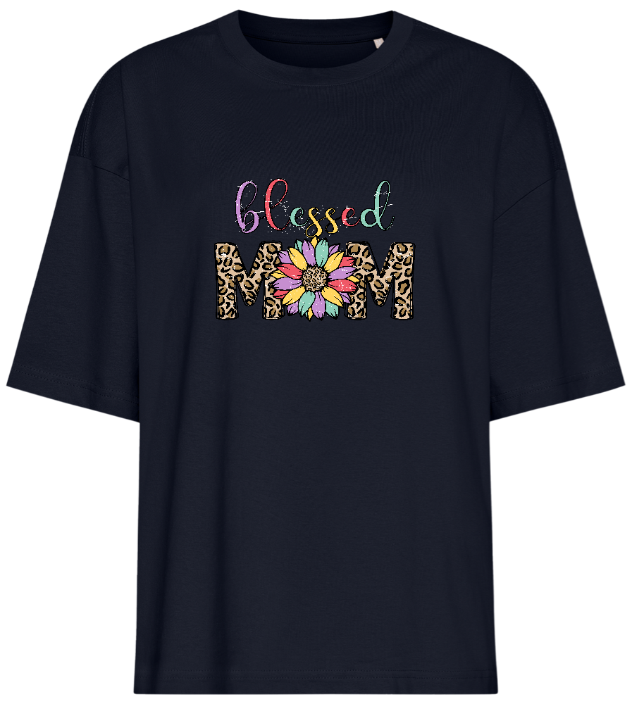 Blessed Mom Leopard Design - Premium women's oversized t-shirt_FRENCH NAVY_front