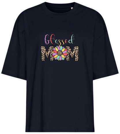 Blessed Mom Leopard Design - Premium women's oversized t-shirt_FRENCH NAVY_front