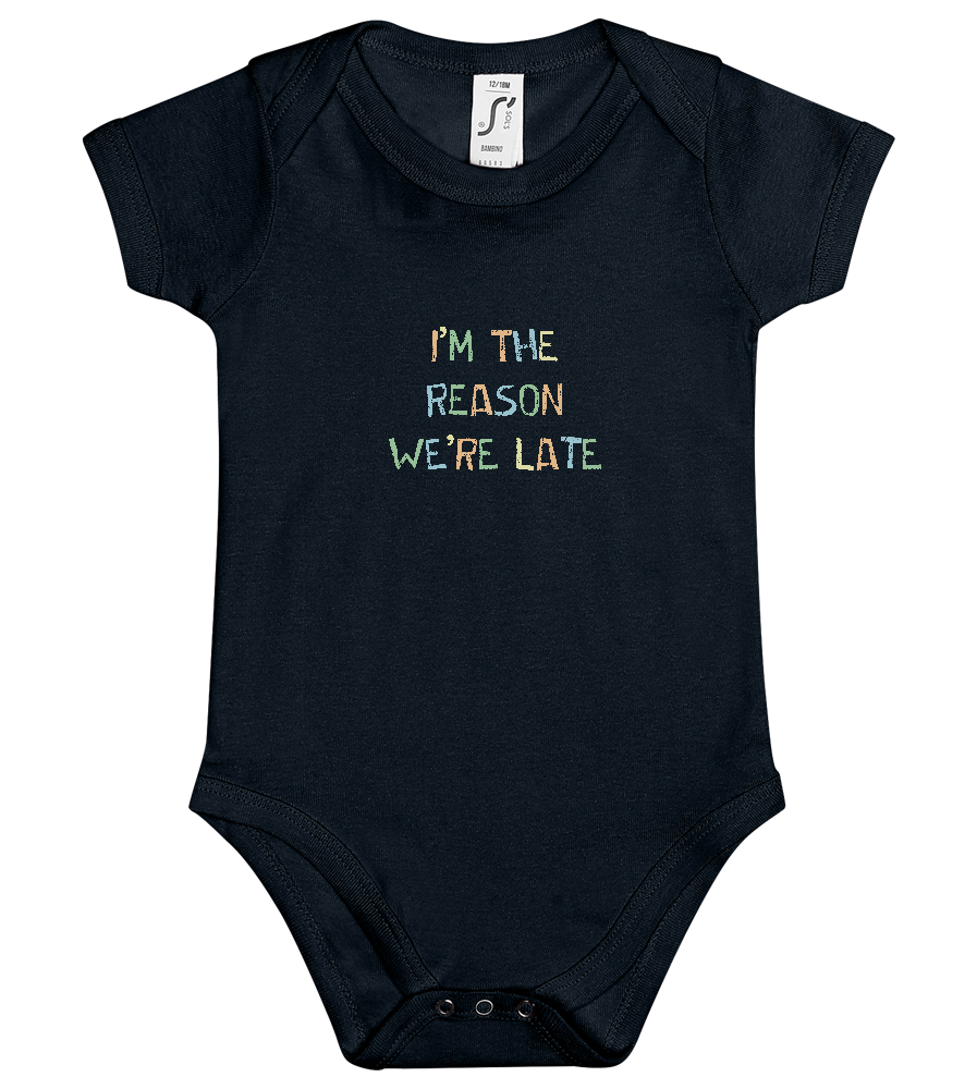 The Reason We're Late Design - Baby bodysuit_BLACK_front