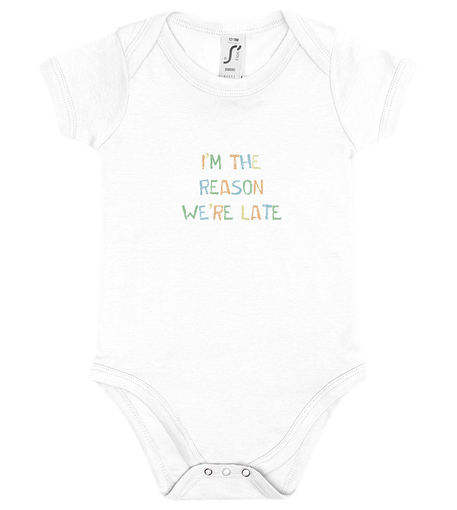 The Reason We're Late Design - Baby bodysuit_WHITE_front