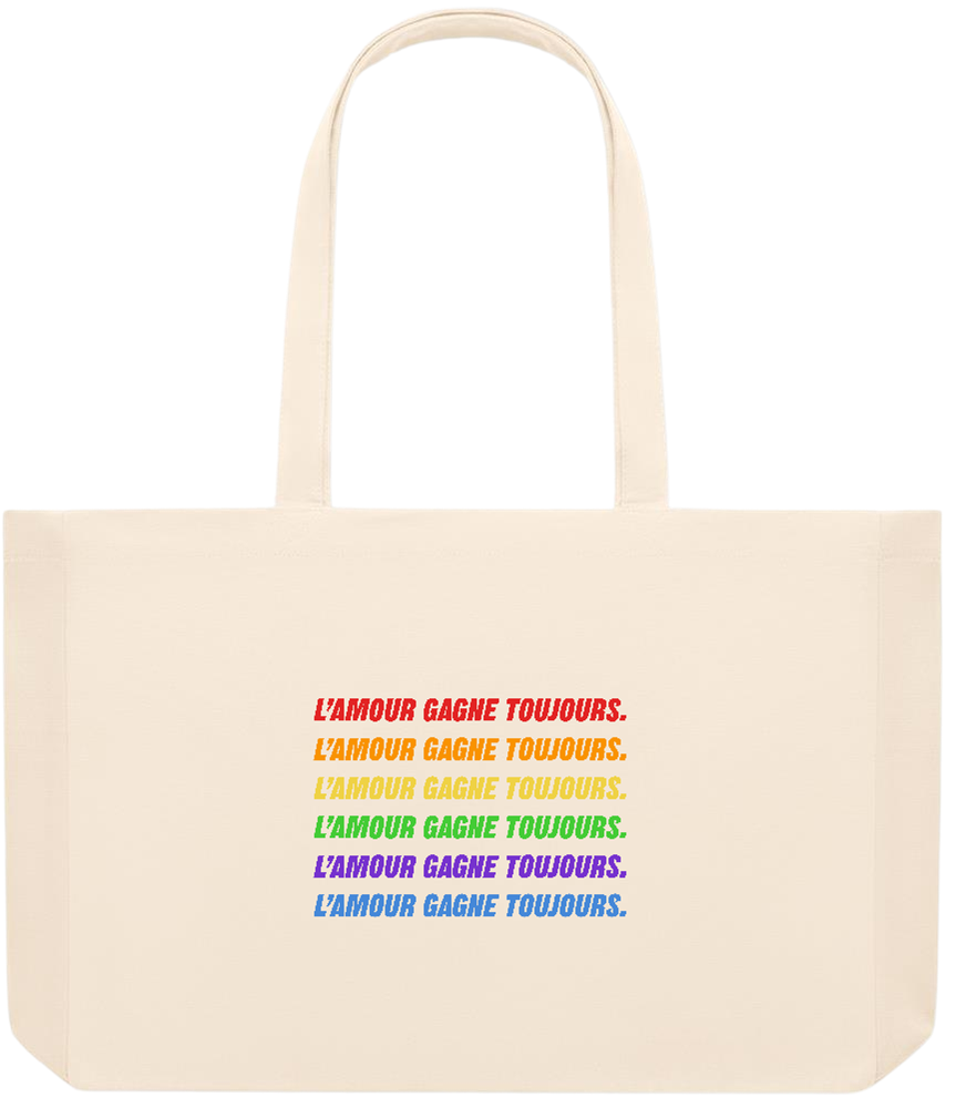 L'amour Gagne Toujours Design - Premium large recycled beach tote bag_BEIGE_front