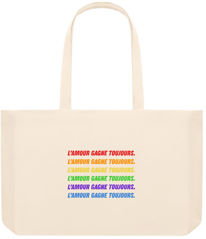 L'amour Gagne Toujours Design - Premium large recycled beach tote bag_BEIGE_front